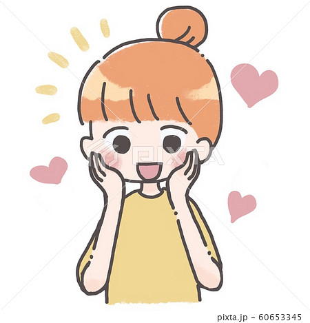 頬に手を当てて嬉しそうな女性 イラストのイラスト素材