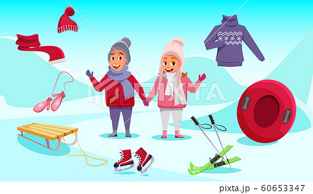 Kids on winter vacation flat vector illustration 60653347