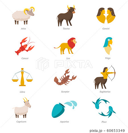 Twelve zodiac signs flat vector illustrations set Twelve zodiac signs flat vector illustrations set 60653349