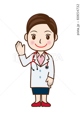 挨拶をする笑顔の女性医師のイラスト 女医さん 全身のイラスト素材