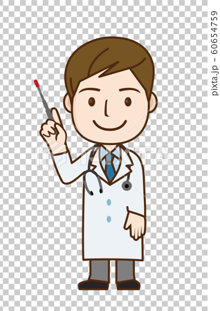 指示棒を持つ笑顔の男性医師のイラスト カンファレンス 全身のイラスト素材