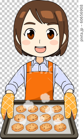 お菓子 クッキー 作りをする女性のイラストのイラスト素材