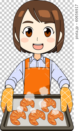 女人做麵包（牛角麵包）的插圖 60656917