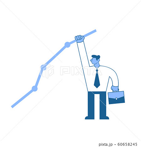 Businessman in white shirt reaching out to the highest point on the graph. Achieving goals. Race for success. Concept flat vector illustration, isolated on white background. 60658245