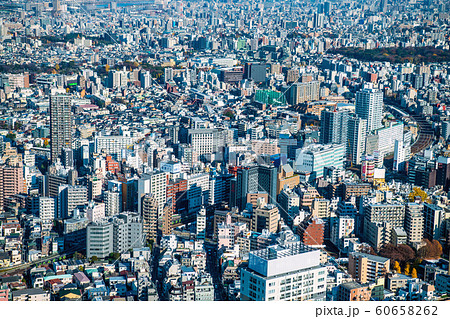 日本の東京都市景観　池袋から大塚駅周辺や山手線などを望む（ホテル戦争） 60658262
