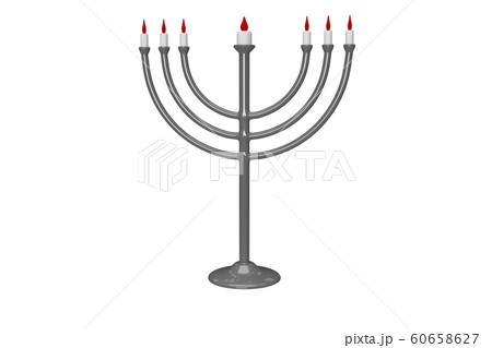 Grey hanukkah menorah with burning candles on white background. 3d rendering. 60658627