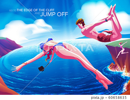 Cliff Jumping Sport In Vectorのイラスト素材