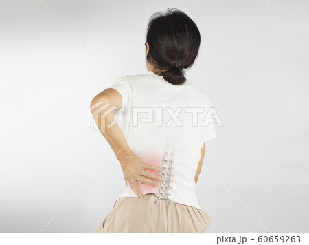 old asian woman feel spine bones pain , bone degeneration 60659263
