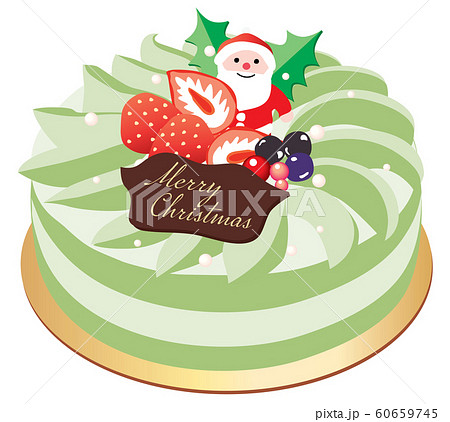 サンタの飾りの抹茶のクリスマスケーキのイラスト素材 60659745 Pixta