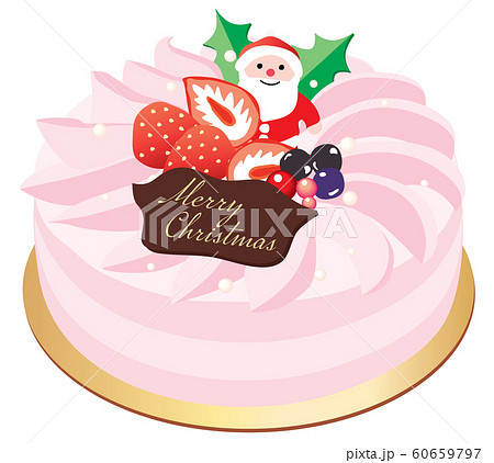 サンタの飾りのピンクのクリスマスケーキのイラスト素材
