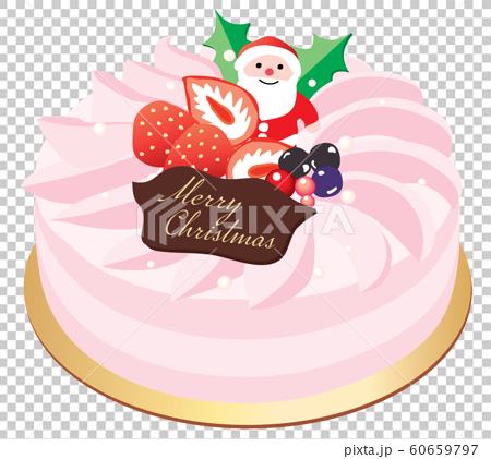 サンタの飾りのピンクのクリスマスケーキのイラスト素材