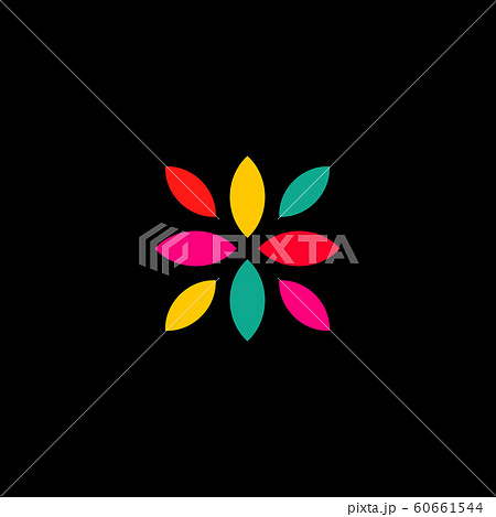 Colorful abstract vector flower petal, fruit and leaves. Digital colorful logo. Vector isolated logo. Creative logo. Vector logo template. Unusual isolated log on dark black background. 60661544