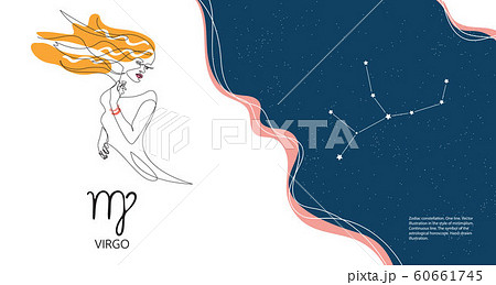 Zodiac background. Constellation virgo. Horizontal banner. One line 60661745