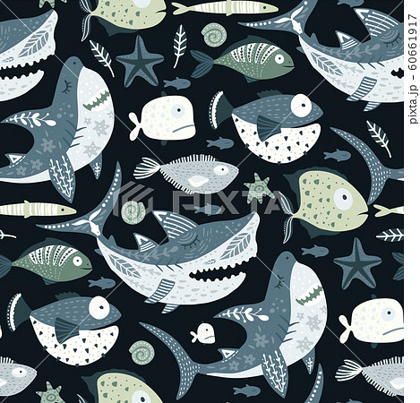 Funny shark fish Pattern. 60661917