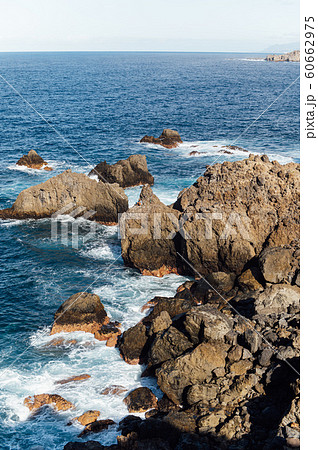 Scenic view of the Atlantic Ocean waves and rocky shore - a view from Anaga park 60662975