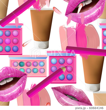 Make up seamless pattern. Beauty background with cosmetic products. 60664146