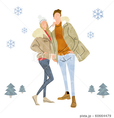 イラスト素材 冬のファッション 若いカップルのイラスト素材