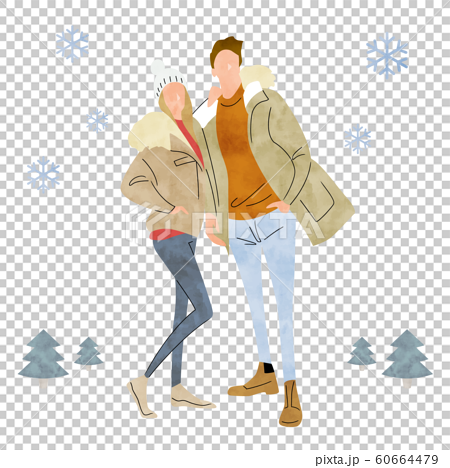 イラスト素材 冬のファッション 若いカップルのイラスト素材