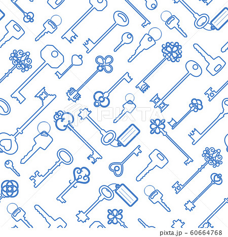 Key seamless pattern in blue outline Key seamless pattern in blue outline 60664768