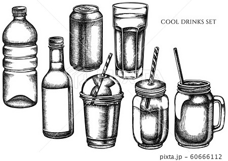 Vector Set Of Hand Drawn Black And White Glass のイラスト素材