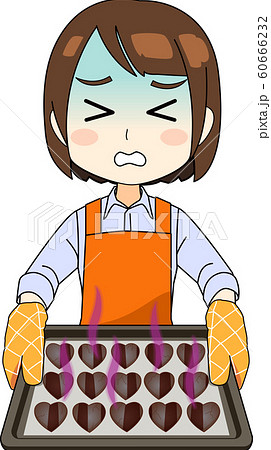 お菓子（ハート型クッキー）作りを失敗した女性のイラスト 60666232