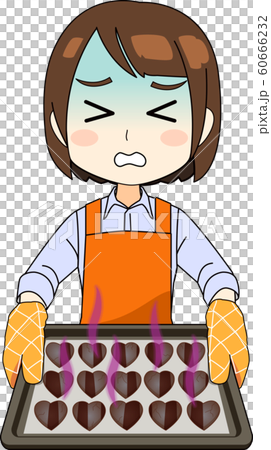 Illustration of a woman who failed to make sweets (heart-shaped cookies) Illustration of a woman who failed to make sweets (heart-shaped cookies) 60666232