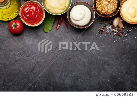 Set of various sauces. Popular sauces in bowls 60669233