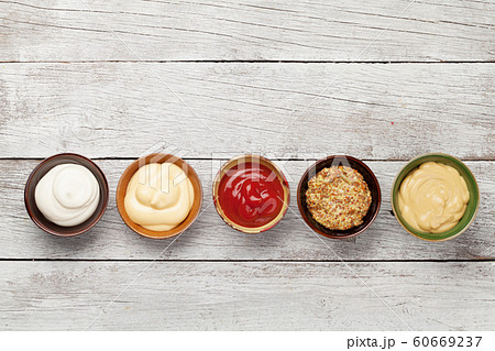 Set of various sauces. Popular sauces in bowls 60669237