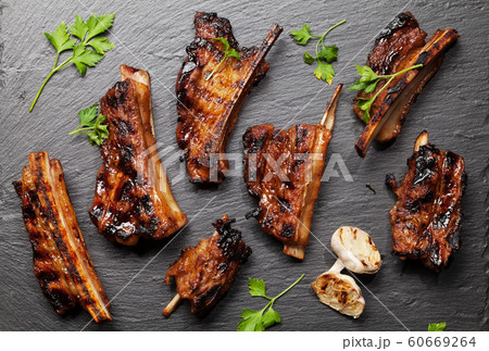 Barbecue beef ribs with bbq sauce sliced 60669264