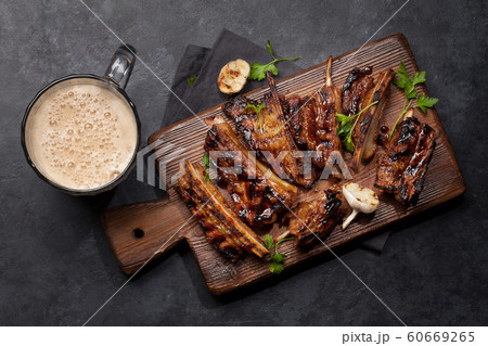 Barbecue beef ribs with bbq sauce sliced Barbecue beef ribs with bbq sauce sliced 60669265