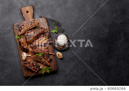 Barbecue beef ribs with bbq sauce sliced 60669266