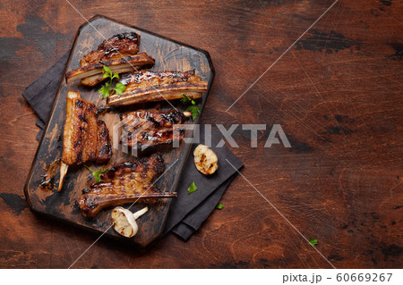 Barbecue beef ribs with bbq sauce sliced 60669267