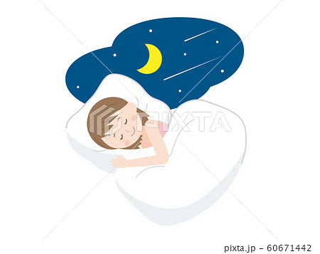 就寝 布団で眠る女性のイラストのイラスト素材 就寝 布団で眠る女性のイラストのイラスト素材