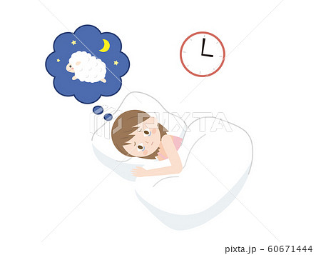 不眠症 眠れない女性のイラスト 60671444