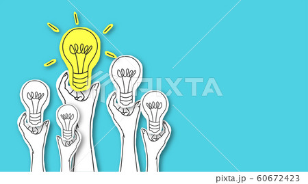 Glowing lamp among other light bulbs on blue background 60672423