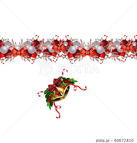 Christmas decorations with fir tree and decorations seamless border 60672810