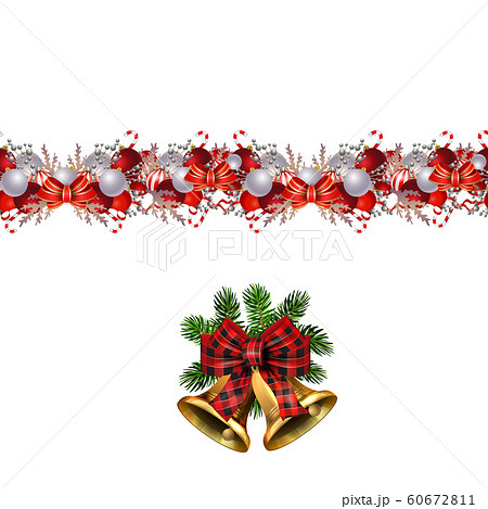 Christmas decorations with fir tree and decorations seamless border 60672811