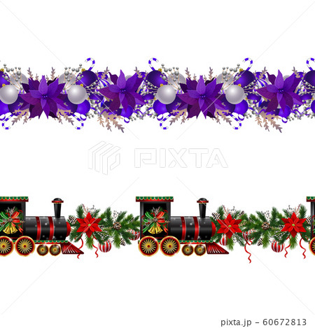 Little Christmas train seamless pattern decorated red ribbon Vector 60672813