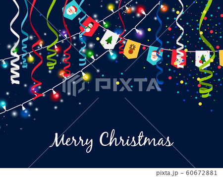 Christmas garland with serpentine and multi-colored lights on blue background 60672881