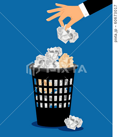 Businessman hand put paper in trash 60673017