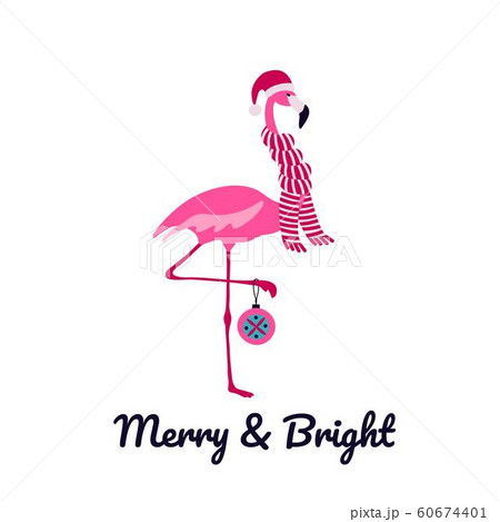 Pink flamingo Christmas and happy New Year greeting card. Pink flamingo Christmas and happy New Year greeting card. 60674401