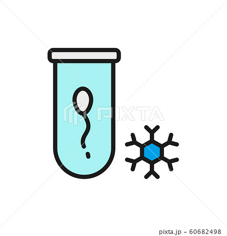 Vector sperm bank, spermatozoon freezing flat color line icon. 60682498
