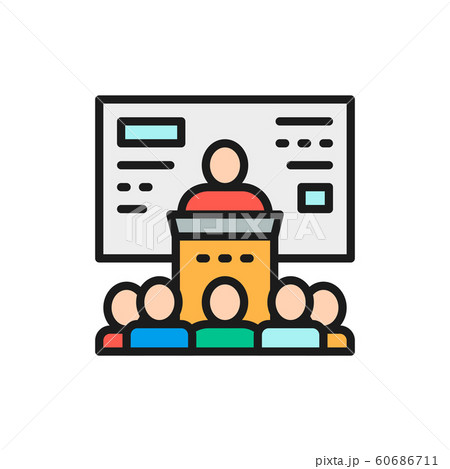 Vector business conference, presentation, seminar flat color line icon. Vector business conference, presentation, seminar flat color line icon. 60686711
