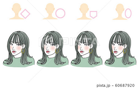 顔型別ヘアスタイルイラストのイラスト素材