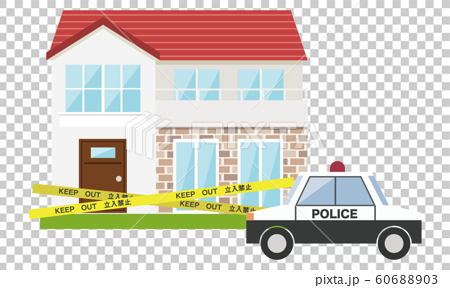 家 窃盗 事件 パトカー 警察 のイラスト素材