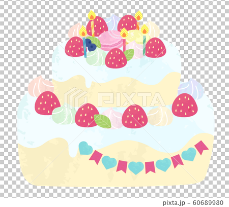 Blue Cute Birthday Cake Separately Stock Illustration