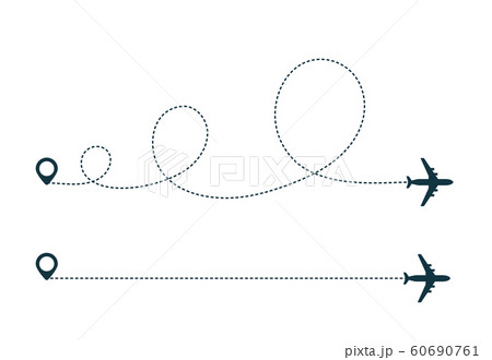 Airplane silhouette icon with dotted line path. Airplane silhouette icon with dotted line path. 60690761