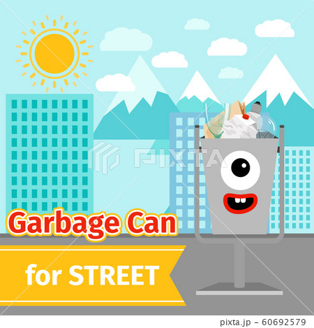 Monster face garbage can with street trash 60692579
