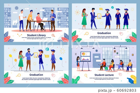 College Student Happy Life Flat Vector Banners Set College Student Happy Life Flat Vector Banners Set 60692803