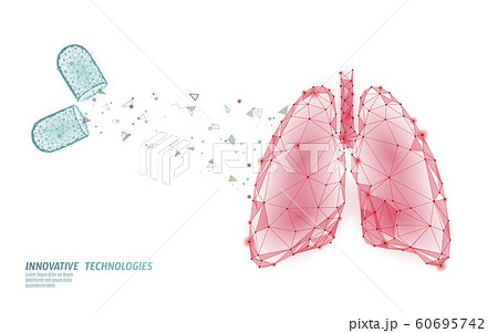 3D human lungs medicine treatment concept. Respiratory virus infection cancep danger. Pill capsule drug therapy tuberculosis hospital poster template vector illustration 60695742